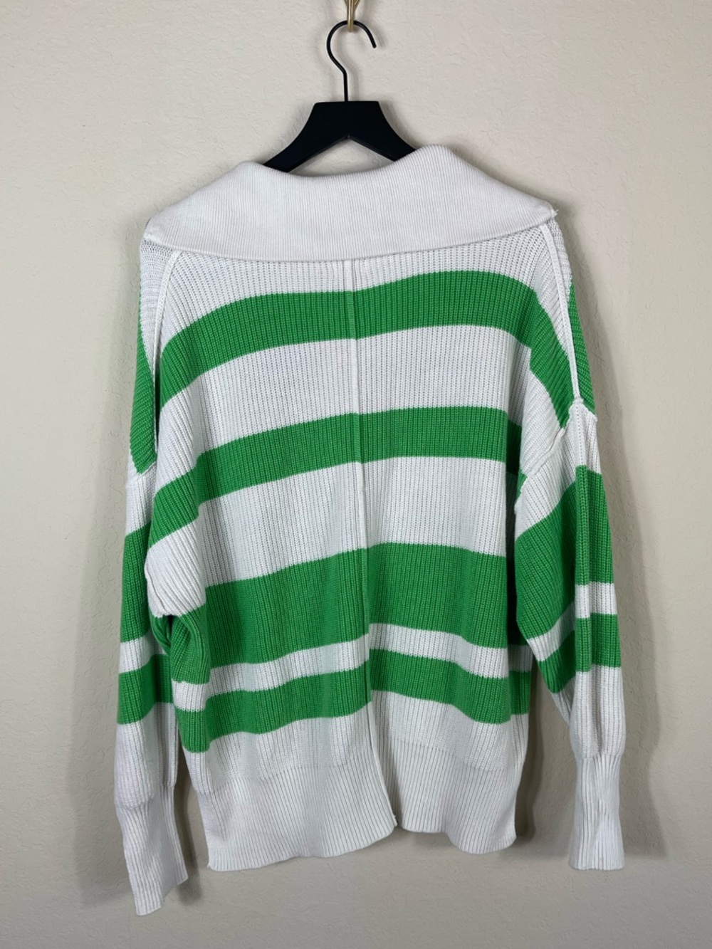 Aerie Beyond Quarter Zip Varsity Striped Polo Sweater Green Size Medium - Picture 7 of 7